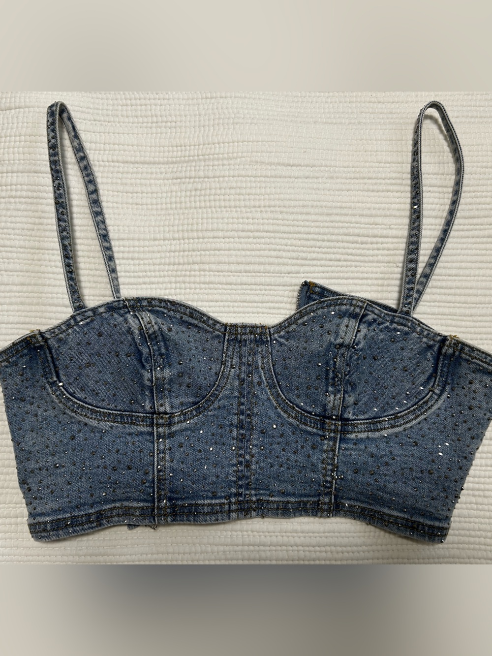 Rhinestone Denim Bustier Crop Top